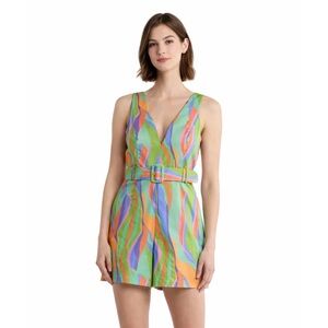 NWT Hutch Multi Color Sleeveless Belted V Neck Romper